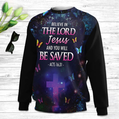 Believe In The Lord Jesus Unicorn & Cross Butrerfly Ugly Christmas Sweater - Christian Unisex Sweater - Religious Christmas Gift