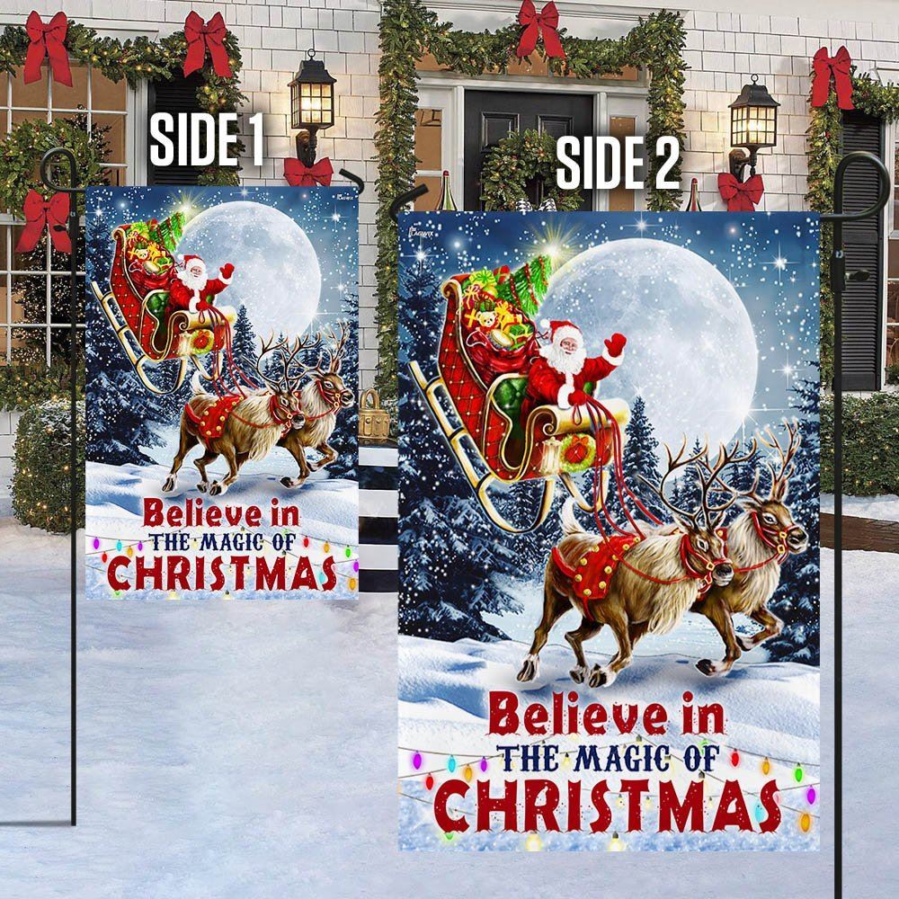 Believe In The Magic Of Christmas Santa's Sleigh Flag, Christmas Garden Flag, Home Decor Accessories, Christmas Outdoor Decor Ideas