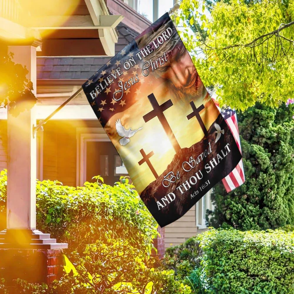 Believe On The Lord Jesus Christ Garden Flag, Christian Flag, Scripture Flag, Garden Banner