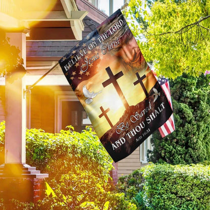Believe On The Lord Jesus Christ Garden Flag, Christian Flag, Scripture Flag, Garden Banner