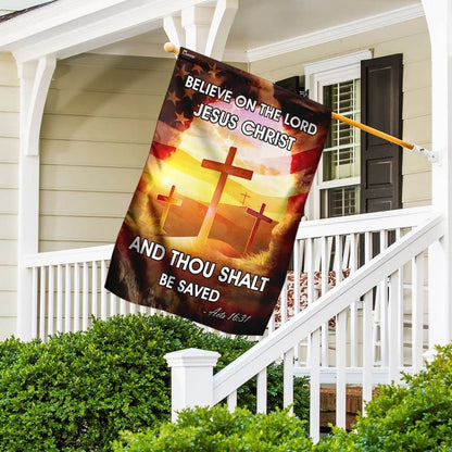 Believe On The Lord Jesus Christ House Flags, Christian Flag, Scripture Flag, Garden Banner