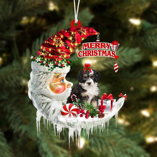 Bernedoodle On The Moon Merry Christmas Hanging Ornament, Christmas Gift, Christmas Tree Decorations, Christmas Ornament 2023