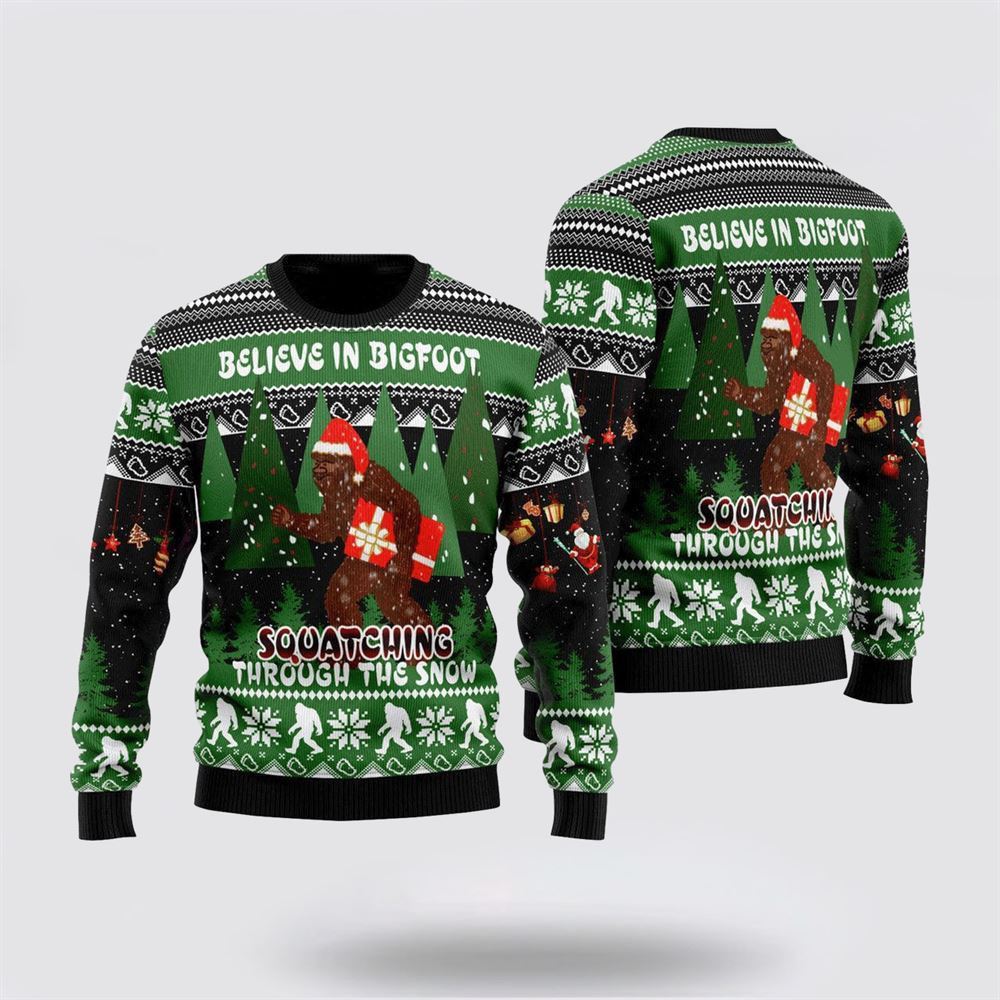 Bevieve In Bigfoot Ugly Christmas Sweater, Best Gift For Christmas, Bigfoot Crewneck Sweater, Christmas Winter Fashion