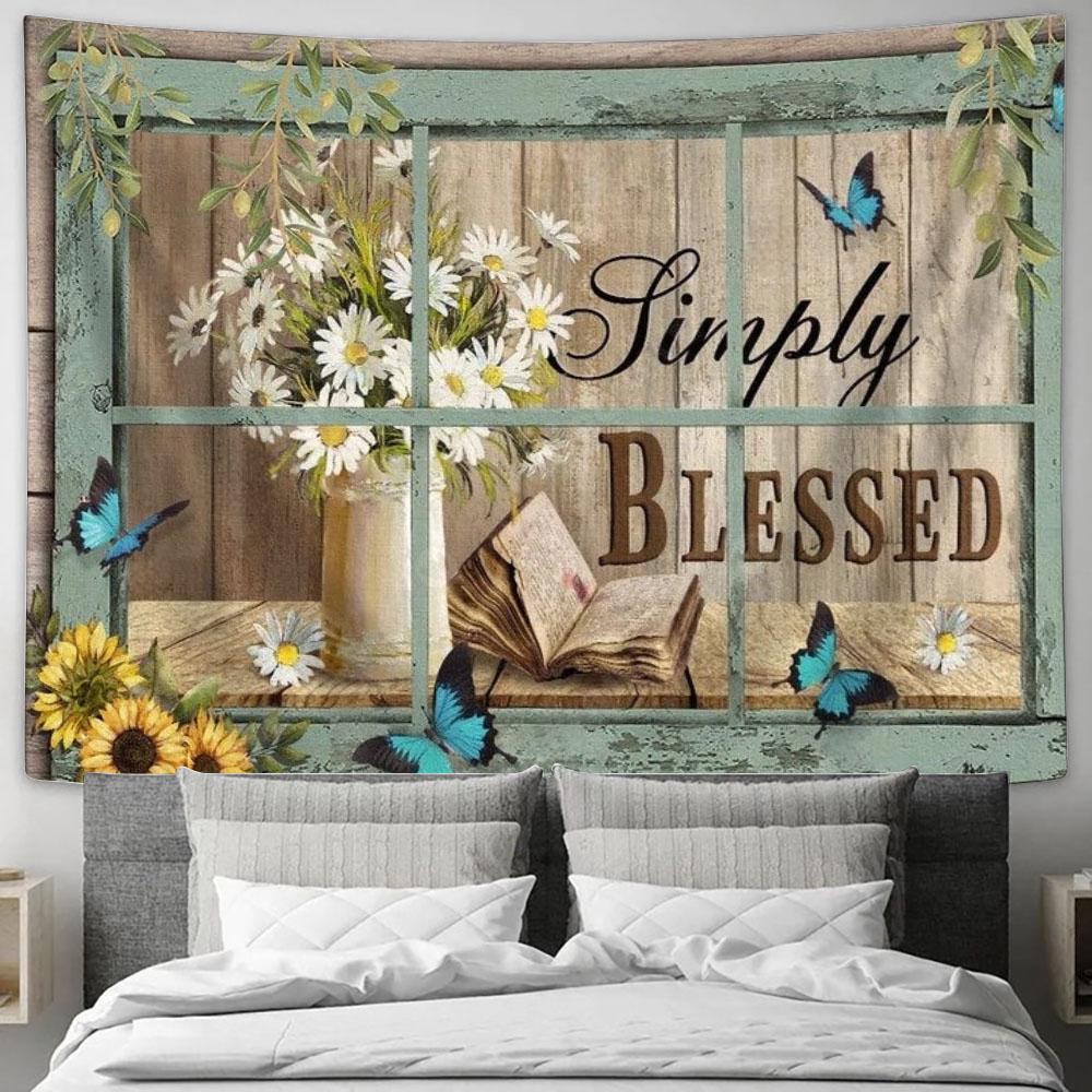 Bible Book, Daisy Flowers, Sunflower, Simply Blessed Tapestry, Tapestries for Living Room Bedroom