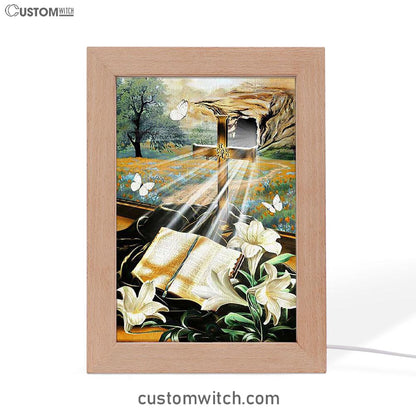Bible Book Lily Flowers Golden Cross White Butterfly Frame Lamp Art - Bible Verse Wooden Lamp - Inspirational Art - Christian Home Decor