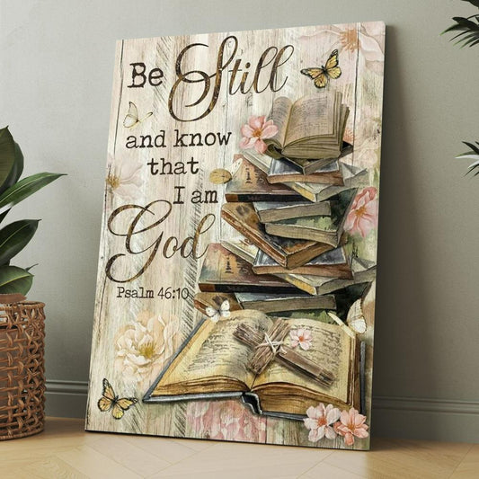 Bible Books, Old Rugged Cross, Camelia Flowers, Be Still I Am God Canvas, Christmas Gift for Christian