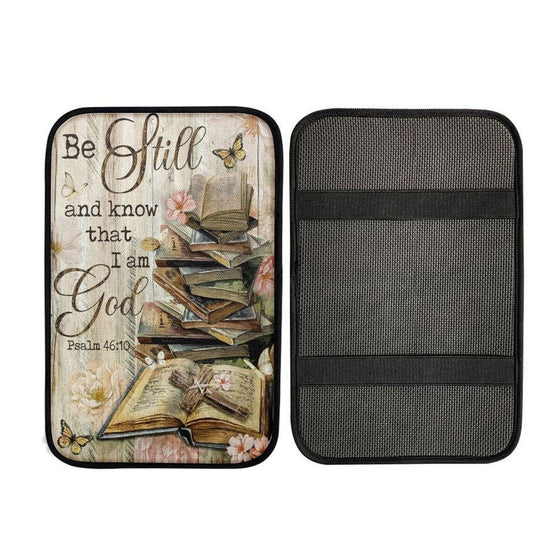 Bible Books, Old Rugged Cross, Camelia Flowers, Be Still I Am God Car Center Console Cover, Car Armrest Pad, Christian Gift, Armrest Box Mat