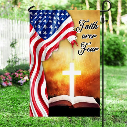 Bible Cross Holy Light Faith Over Fear American Flag, Outdoor Christian House Flag, Christian Flag, Scripture Flag, Garden Banner