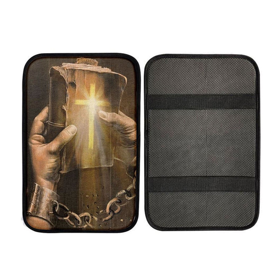 Bible, Jesus Hands, Light Cross Car Center Console Cover, Car Armrest Pad, Christian Gift, Armrest Box Mat