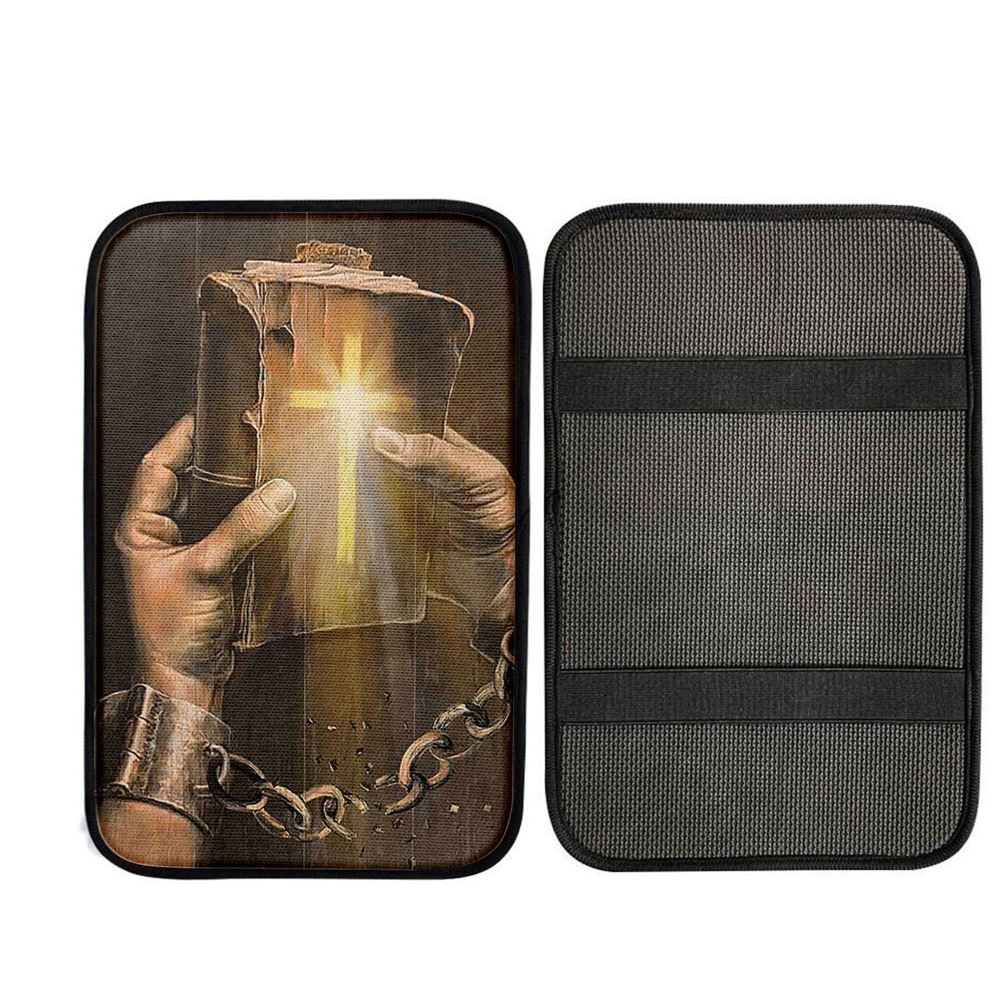 Bible Jesus Hands Light Cross Car Center Console Cover, Christian Auto Armrest Cover