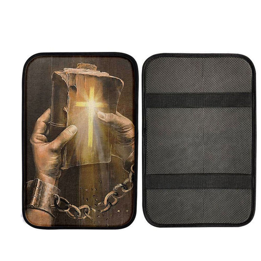 Bible Jesus Hands Light Cross Car Center Console Cover, Christian Auto Armrest Cover