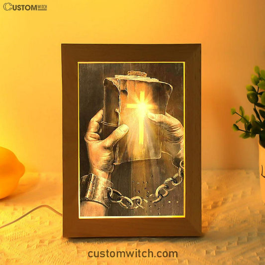 Bible Jesus Hands Light Cross Frame Lamp Art - Bible Verse Wooden Lamp - Inspirational Art - Christian Home Decor