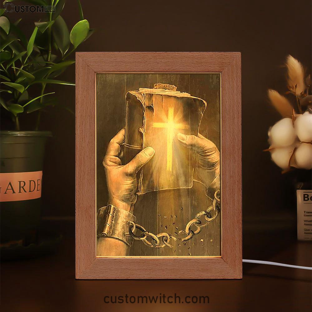 Bible Jesus Hands Light Cross Frame Lamp Art - Bible Verse Wooden Lamp - Inspirational Art - Christian Home Decor