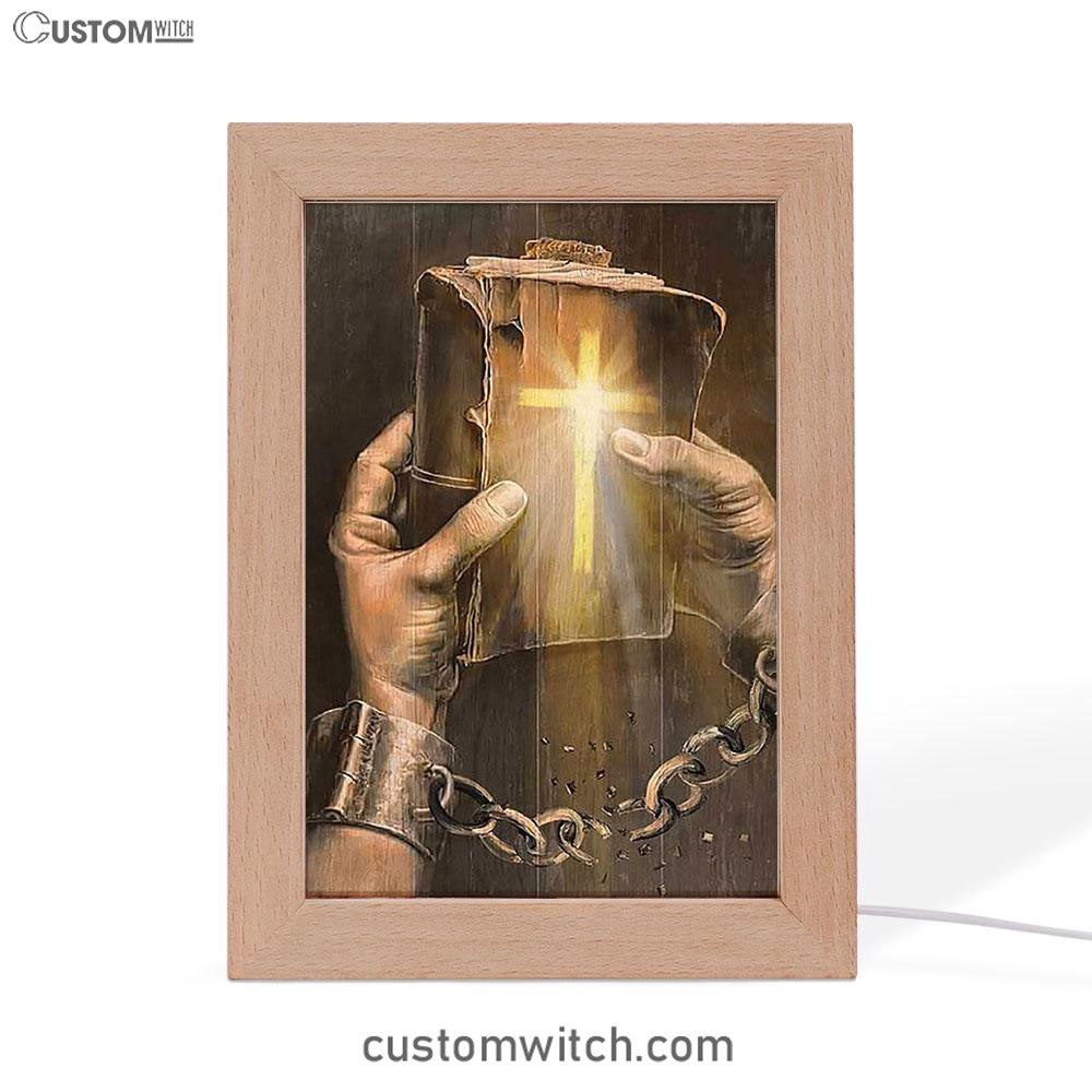 Bible Jesus Hands Light Cross Frame Lamp Art - Bible Verse Wooden Lamp - Inspirational Art - Christian Home Decor