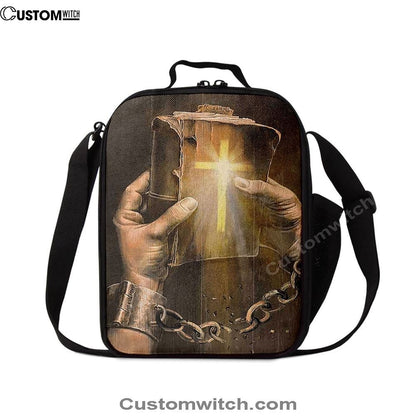 Bible Jesus Hands Light Cross Lunch Bag, Christian Lunch Bag For School, Picnic, Religious Lunch Bag