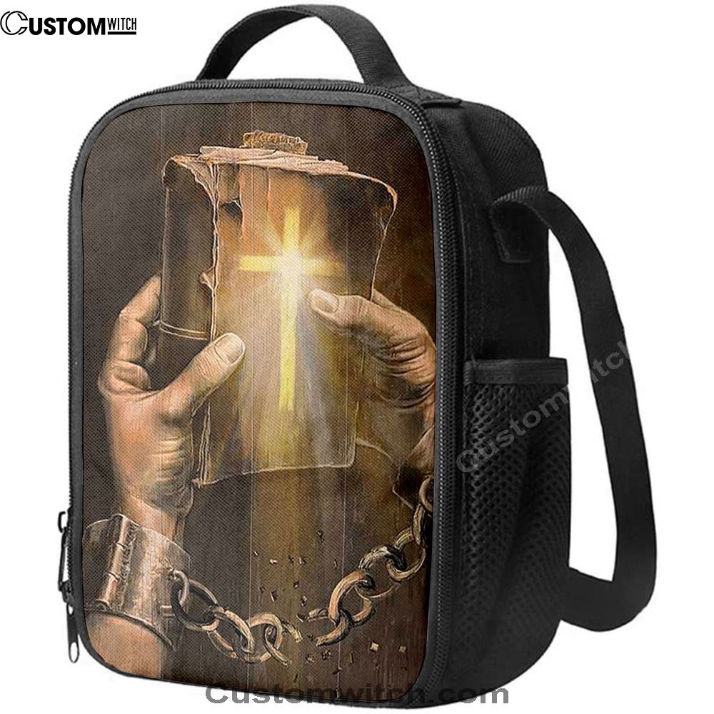 Bible Jesus Hands Light Cross Lunch Bag, Christian Lunch Bag For School, Picnic, Religious Lunch Bag