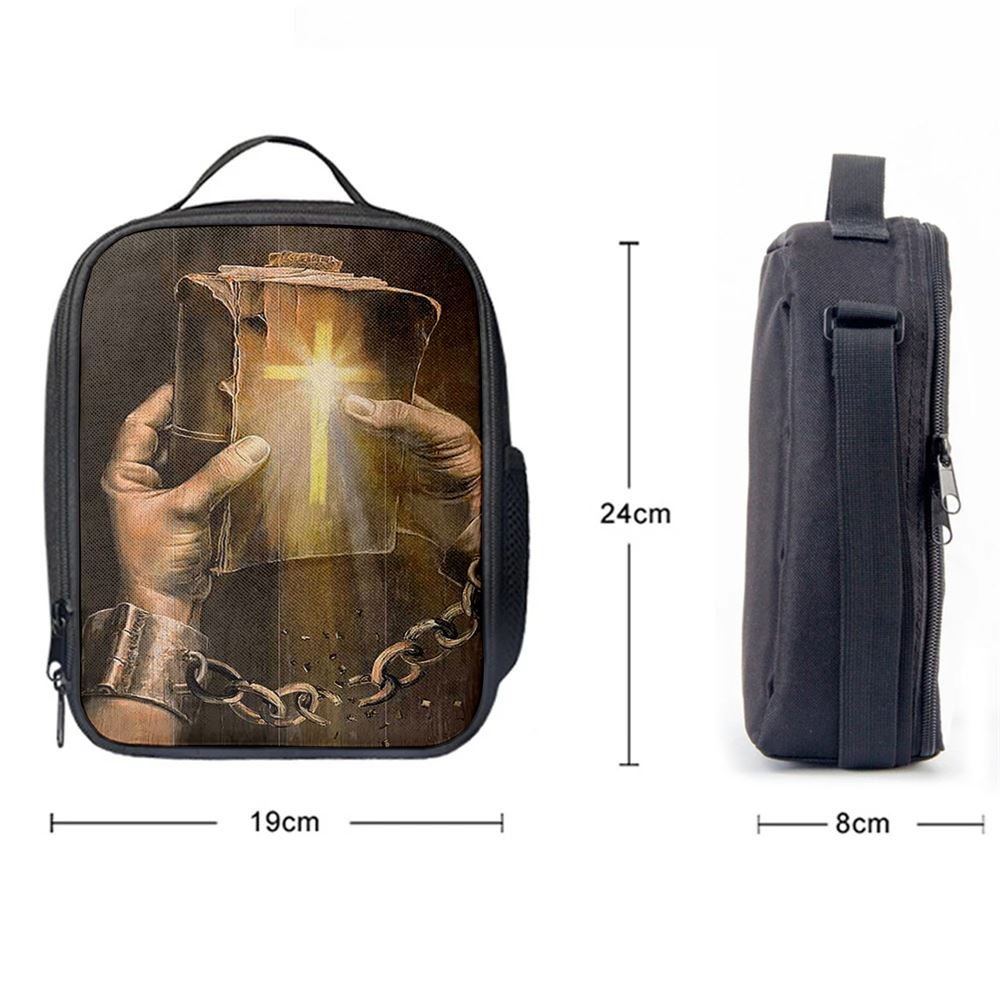 Bible Jesus Hands Light Cross Lunch Bag, Christian Lunch Bag For School, Picnic, Religious Lunch Bag