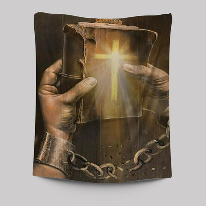 Bible, Jesus Hands, Light Cross Tapestry