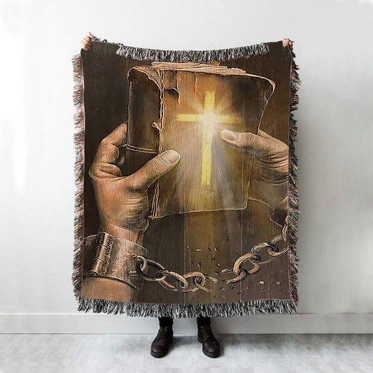 Bible Jesus Hands Light Cross Woven Throw Blanket - Bible Verse Woven Blanket Art - Inspirational Art - Christian Home Decor
