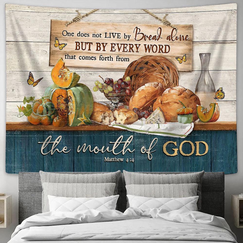 Bible Verse Food Monarch Butterfly One Does Not Live By Bread Alone Tapestry Wall Art - Bible Verse Tapestry - Religious Tapestry Wall Hanging