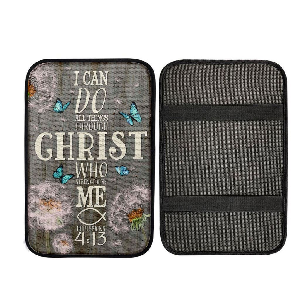 Bible Verse I Can Do All Things Through Christ Dandelion Car Center Console Cover, Christian Car Armrest Cover