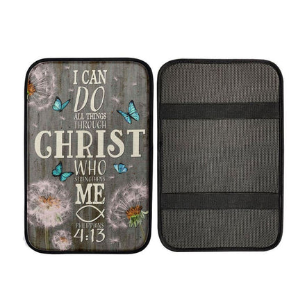 Bible Verse I Can Do All Things Through Christ Dandelion Car Center Console Cover, Christian Car Armrest Cover