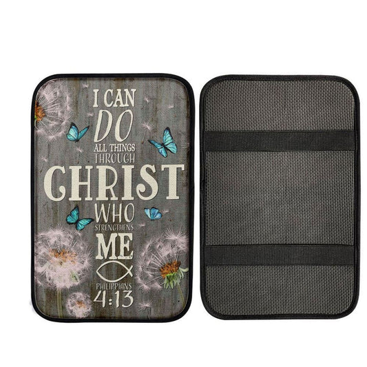 Bible Verse I Can Do All Things Through Christ Dandelion Car Center Console Cover, Christian Car Armrest Cover