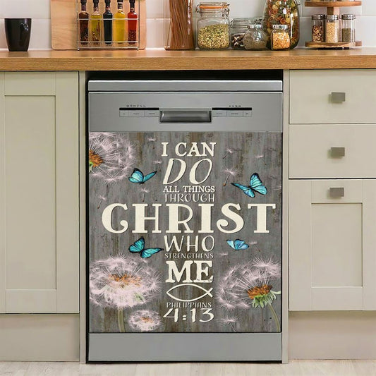 Bible Verse I Can Do All Things Through Christ Dandelion Dishwasher Cover, Bible Verse Dishwasher Magnet Cover, Scripture Kitchen Decor