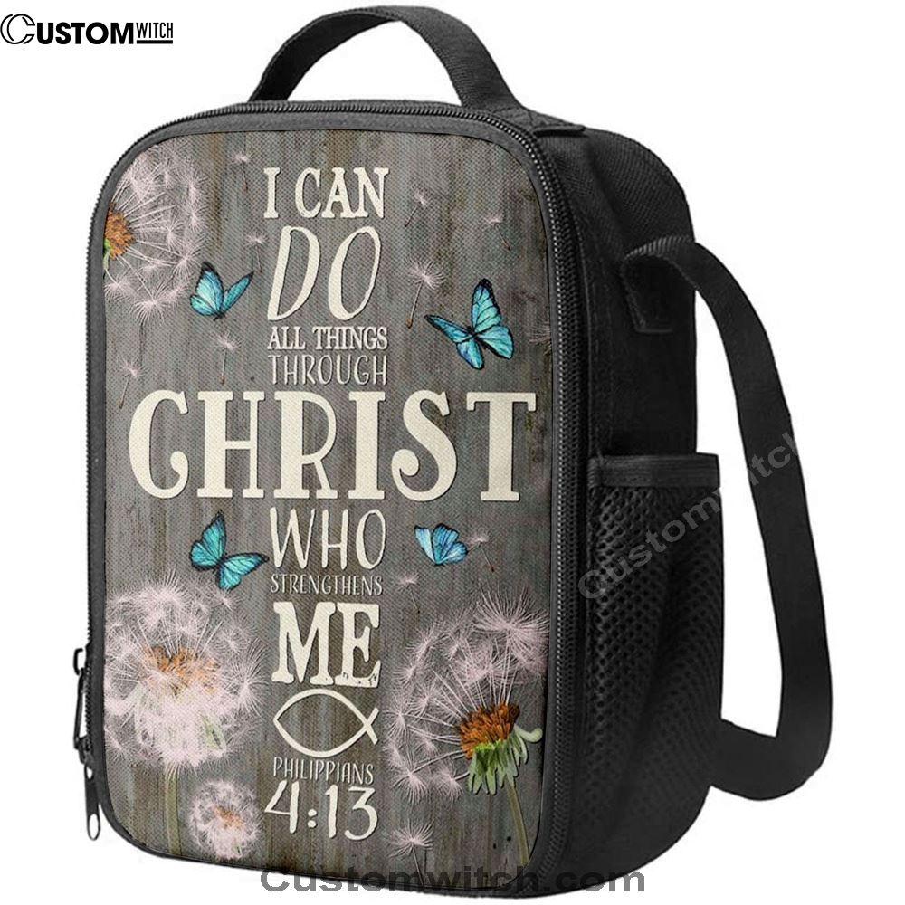 Bible Verse I Can Do All Things Through Christ Dandelion Lunch Bag, Christian Lunch Bag For School, Picnic, Religious Lunch Bag