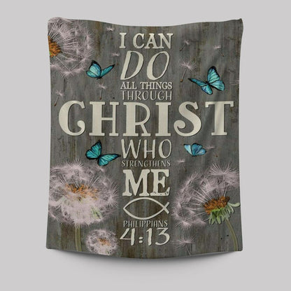 Bible Verse I Can Do All Things Through Christ Dandelion Tapestry Prints - Bible Verse Wall Decor - Scripture Wall Art