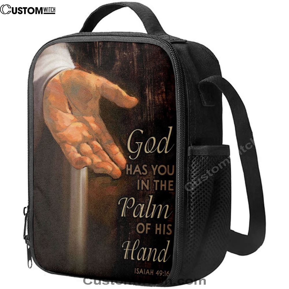 Bible Verse Isaiah 4916 God Has You In The Palm Of His Hand Lunch Bag, Christian Lunch Bag For School, Picnic, Religious Lunch Bag