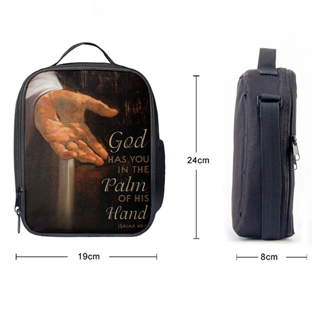 Bible Verse Isaiah 4916 God Has You In The Palm Of His Hand Lunch Bag, Christian Lunch Bag For School, Picnic, Religious Lunch Bag
