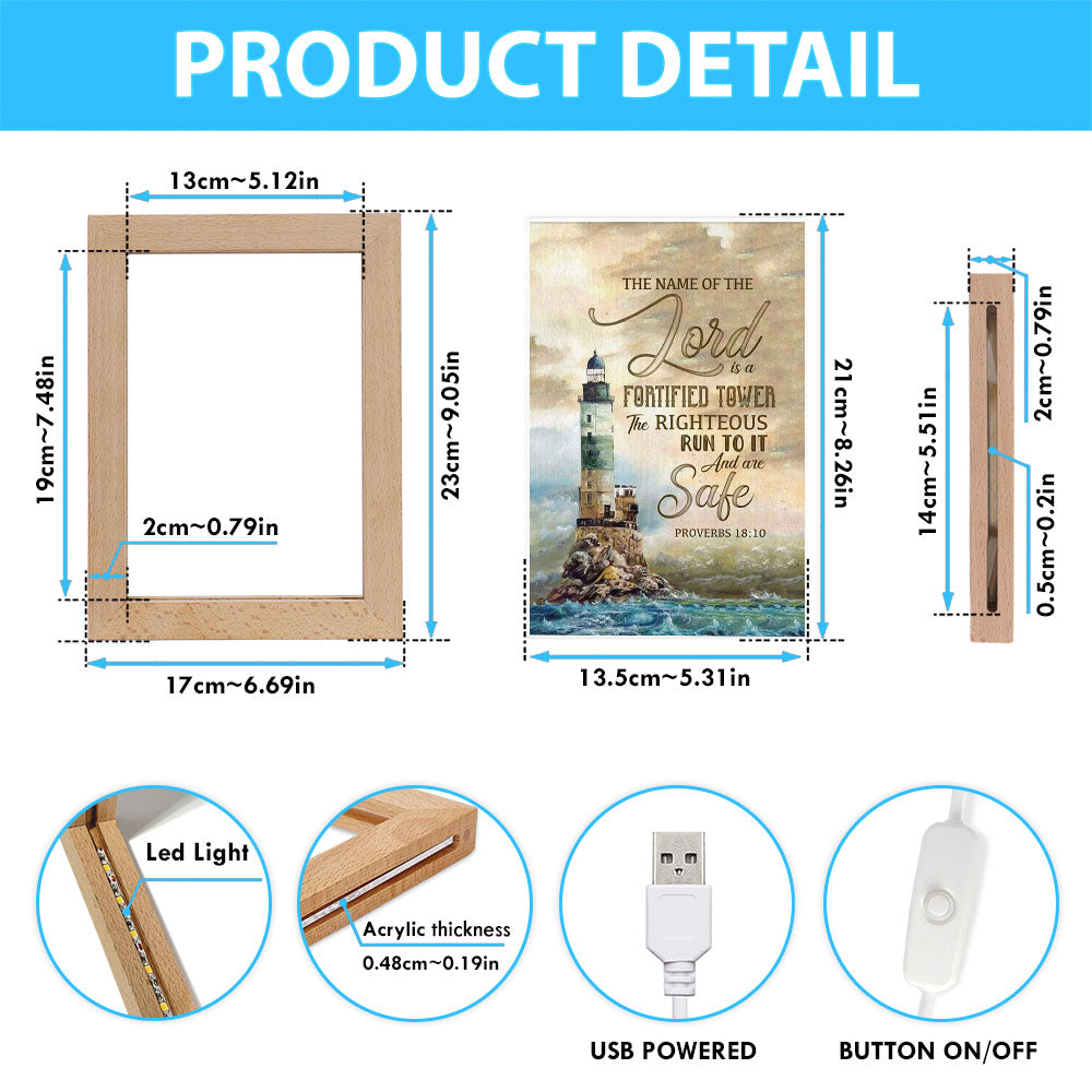 Bible Verse Proverbs 1810 The Name Of The Lord Is A Fortified Tower Frame Lamp Prints - Bible Verse Decor - Scripture Art
