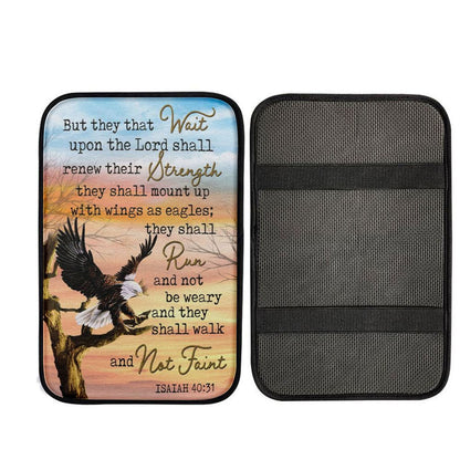 Bible Verse They That Wait Upon The Lord Isaiah 4031 Car Center Console Cover, Cross Car Interior Accessories