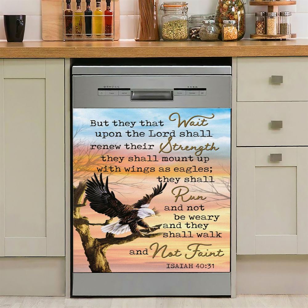 Bible Verse They That Wait Upon The Lord Isaiah 4031 Dishwasher Cover, Bible Verse Dishwasher Magnet Cover, Scripture Kitchen Decor