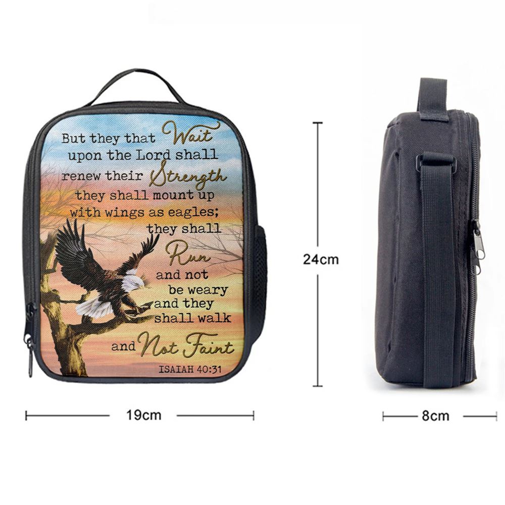 Bible Verse They That Wait Upon The Lord Isaiah 4031 Lunch Bag, Christian Lunch Bag For School, Picnic, Religious Lunch Bag
