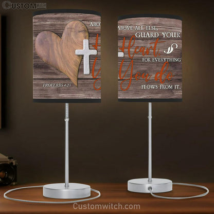 Bible Verse Lamb Gift Above All Else Guard Your Heart Proverbs 423 Table Lamb Art - Christian Bedroom Decor