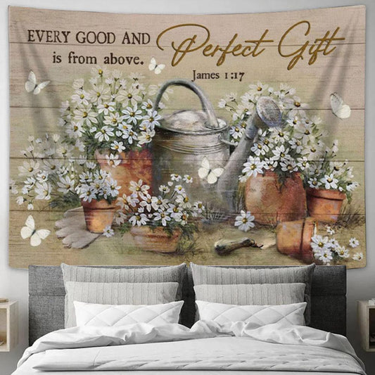 Bible Verse Wall Art James 117 Every Good And Perfect Gift Is From Above - Daisy Flower Painting Tapestry - Christian Wall Decor