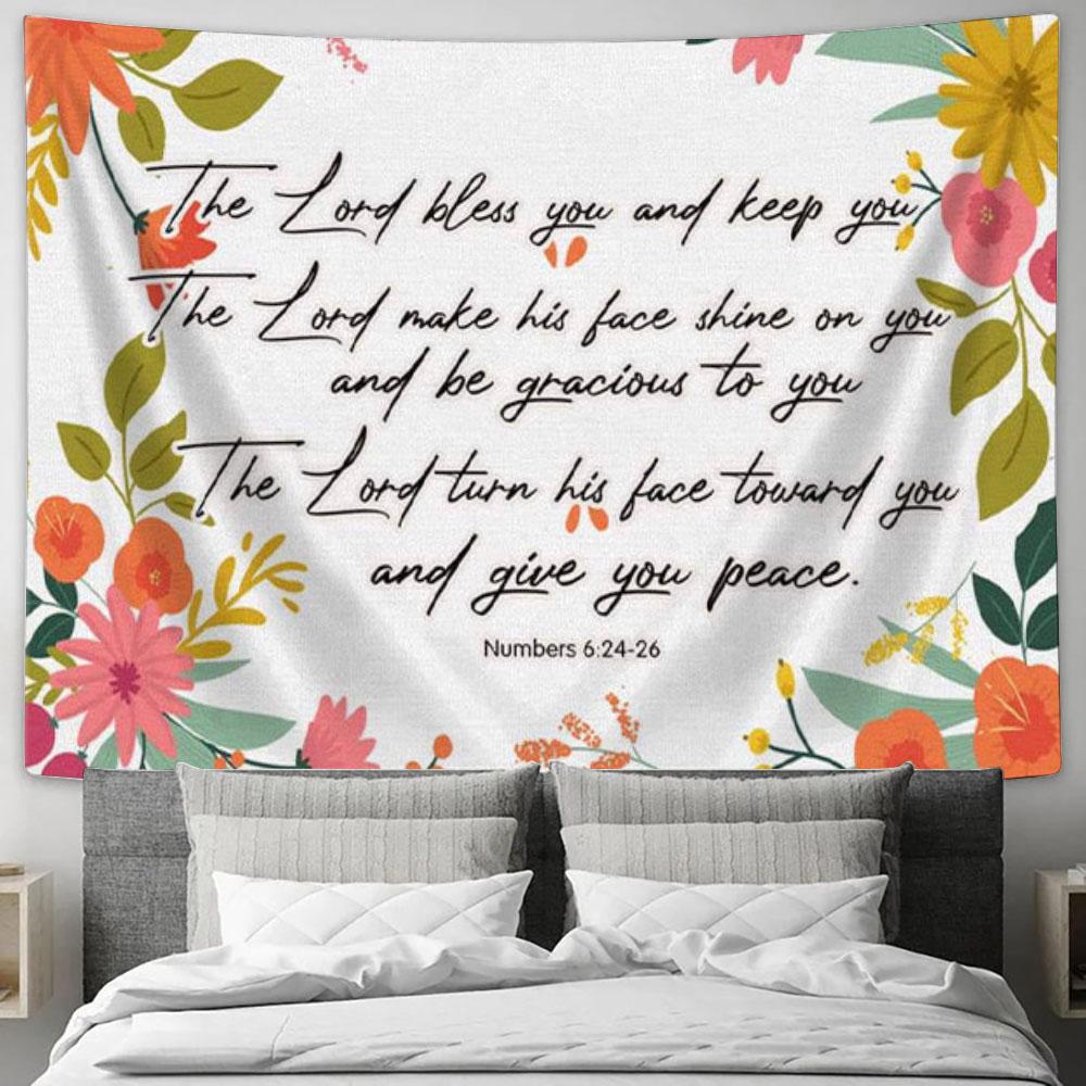 Bible Verse Wall Art Numbers 624-26 The Lord Bless You And Keep You Tapestry Print - Christian Wall Decor