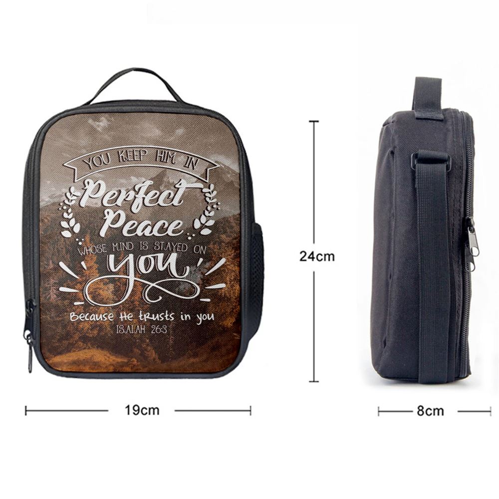 Bible Verse You Keep Him In Perfect Peace Isaiah 263 Lunch Bag, Christian Lunch Bag For School, Picnic, Religious Lunch Bag