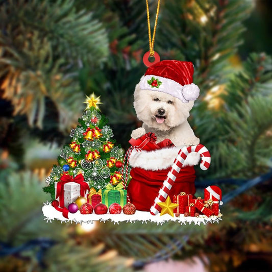 Bichon Frise Gift Bag Merry Christmas Ornament, Christmas Gift, Christmas Tree Decorations, Christmas Ornament 2023