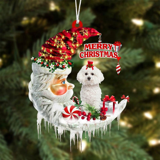 Bichon Frise On The Moon Merry Christmas Hanging Ornament, Christmas Gift, Christmas Tree Decorations, Christmas Ornament 2023
