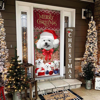 Bichon Frise With Christmas Begins Door Cover, Front Door Christmas Cover, Christmas Garage Door Covers, Christmas Outdoor Decoration