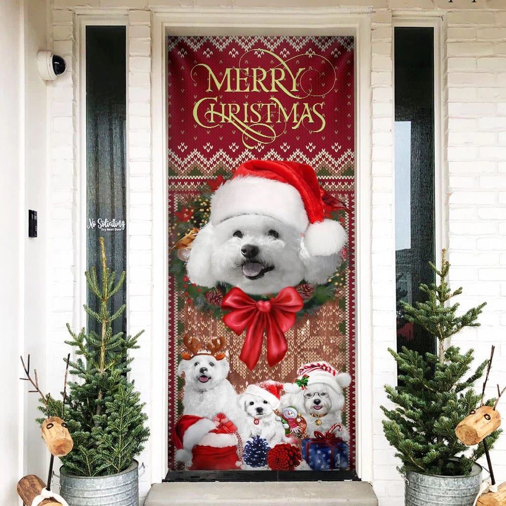 Bichon Frise With Christmas Begins Door Cover, Front Door Christmas Cover, Christmas Garage Door Covers, Christmas Outdoor Decoration