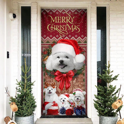 Bichon Frise With Christmas Begins Door Cover, Front Door Christmas Cover, Christmas Garage Door Covers, Christmas Outdoor Decoration