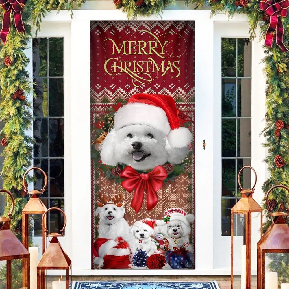 Bichon Frise With Christmas Begins Door Cover, Front Door Christmas Cover, Christmas Garage Door Covers, Christmas Outdoor Decoration