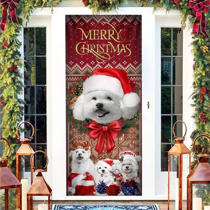 Bichon Frise With Christmas Begins Door Cover, Front Door Christmas Cover, Christmas Garage Door Covers, Christmas Outdoor Decoration
