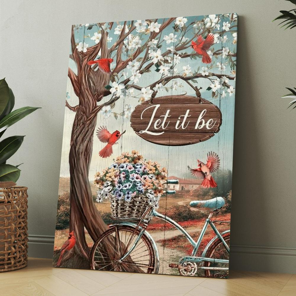 Bicycle Drawing, Flower Basket, Cardinals, Let It Be Canvas, Christmas Gift for Christian