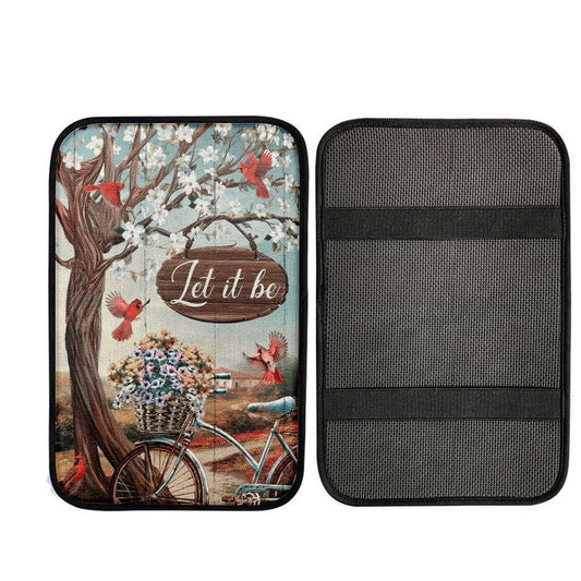 Bicycle Drawing, Flower Basket, Cardinals, Let It Be Car Center Console Cover, Car Armrest Pad, Christian Gift, Armrest Box Mat