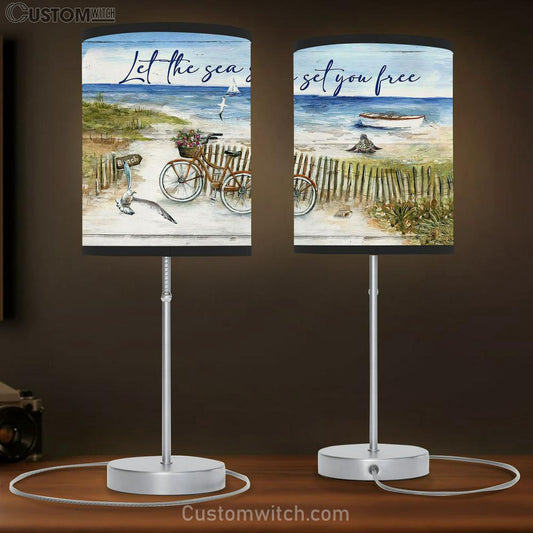 Bicycle Seagull Let the sea set you free Table Lamb Gift - Bible Verse Table Lamb - Religious Bedroom Decor